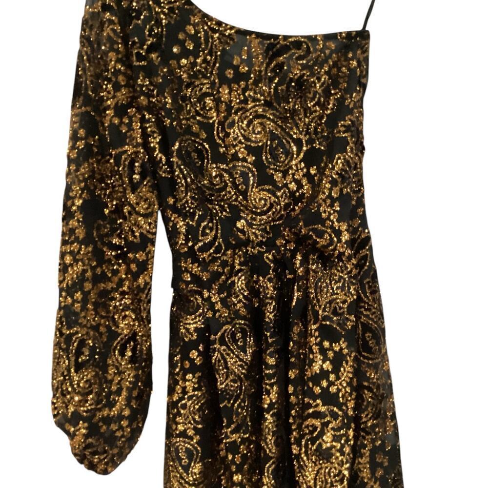Hemant & Nandita Inara Flocked Lurex Chiffon Midi Dress In Gold Size XS - Picture 6 of 14